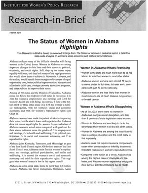 Research in Brief: The Status of Women in Alabama, Highlights, 2002 Research in Brief: The Status of Women in Alabama, Highlights, 2002