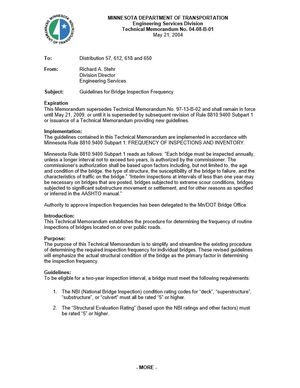 Guidelines for Bridge Inspection Frequency Guidelines for Bridge Inspection Frequency