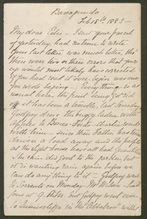 Letter from Edith Anderson to Edith Thompson, February 18, 1883 Letter from Edith Anderson to Edith Thompson, February 18, 1883