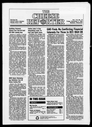 Cheese Reporter, Vol. 119, no. 16, November 4, 1994 Cheese Reporter, Vol. 119, no. 16, November 4, 1994