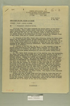 Memorandum for the Officer in Charge re: Preliminary Situation Report, May 10, 1945 Memorandum for the Officer in Charge re: Preliminary Situation Report, May 10, 1945