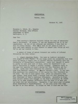 Letter from Armin H. Meyer to Theodore L. Eliot, Jr. re: Updates, October 20, 1966 Letter from Armin H. Meyer to Theodore L. Eliot, Jr. re: Updates, October 20, 1966