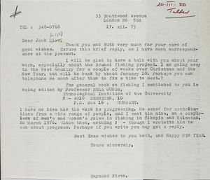 Correspondence Between Raymond Firth and Jock Lim, 1979-1980 Correspondence Between Raymond Firth and Jock Lim, 1979-1980