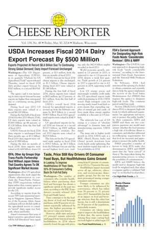 Cheese Reporter, Vol. 138, No. 49, Friday, May 30, 2014 Cheese Reporter, Vol. 138, No. 49, Friday, May 30, 2014