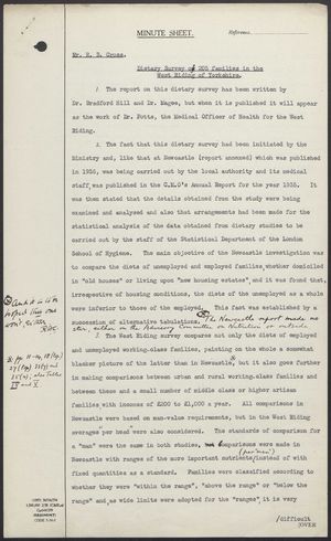 Letter to Mr. R.B. Cross re: Dietary Survey of 205 Families in the West Riding of Yorkshire, February 22, 1939 Letter to Mr. R.B. Cross re: Dietary Survey of 205 Families in the West Riding of Yorkshire, February 22, 1939