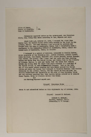 Deposition of Francisco Nieto, October 18, 1918 Deposition of Francisco Nieto, October 18, 1918