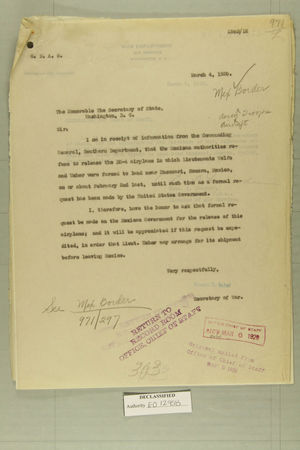 Combined Correspondence Discussing Release of Aircraft by Mexican Government, March 4 - Aug. 24, 1920 Combined Correspondence Discussing Release of Aircraft by Mexican Government, March 4 - Aug. 24, 1920