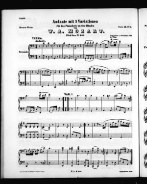 Andante mit 5 Variationen für das Pianoforte zu vier Händen, Secondo Part, K. 501, G Major Andante mit 5 Variationen für das Pianoforte zu vier Händen, Secondo Part, K. 501, G Major