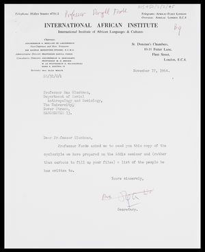 Letter from Mrs Olga Wolfe to MG, 17 Nov. 1964 Letter from Mrs Olga Wolfe to MG, 17 Nov. 1964
