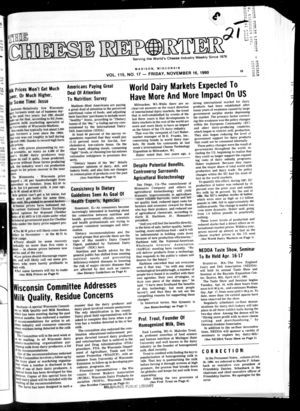 Cheese Reporter, Vol. 115, no. 17, Friday, November 16, 1990 Cheese Reporter, Vol. 115, no. 17, Friday, November 16, 1990