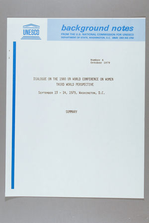 Dialogue on the 1980 UN World Conference on Women, Third World Perspective, Washington, D.C., 13-14 September 1979 Dialogue on the 1980 UN World Conference on Women, Third World Perspective, Washington, D.C., 13-14 September 1979