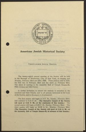 28th Annual Meeting of the American Jewish Historical Society 28th Annual Meeting of the American Jewish Historical Society