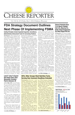 Cheese Reporter, Vol. 138, No. 45, Friday, May 2, 2014 Cheese Reporter, Vol. 138, No. 45, Friday, May 2, 2014