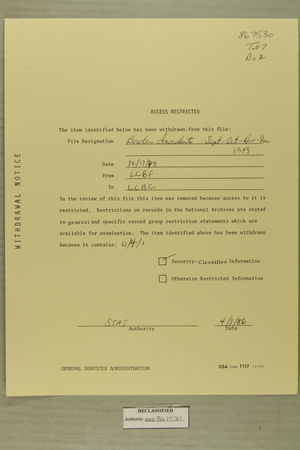 Access Restricted Notice for Item from Folder: Border Incidents, September-December 1949 Access Restricted Notice for Item from Folder: Border Incidents, September-December 1949