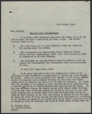 Letter from John Corbett to Frank Hollins re: Mineral Water Concentration, October 21, 1942 Letter from John Corbett to Frank Hollins re: Mineral Water Concentration, October 21, 1942