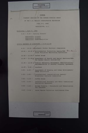 Agenda: Plenary Session of the Border Working Group of the U.S.-Mexico Consultative Mechanism, June 4-5, 1980 Agenda: Plenary Session of the Border Working Group of the U.S.-Mexico Consultative Mechanism, June 4-5, 1980