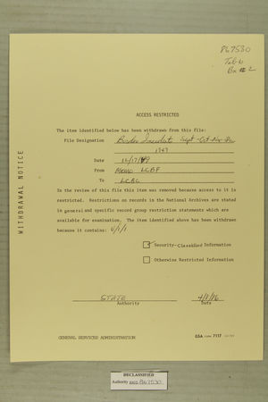 Access Restricted Notice for Item from Folder: Border Incidents, September-December 1949 Access Restricted Notice for Item from Folder: Border Incidents, September-December 1949