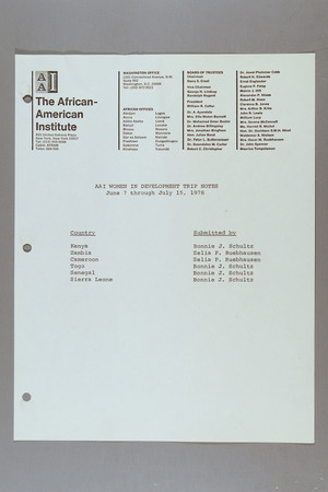 African American Institute (AAI) Women in Development Trip Notes, 7 June -15 July 1978 African American Institute (AAI) Women in Development Trip Notes, 7 June -15 July 1978