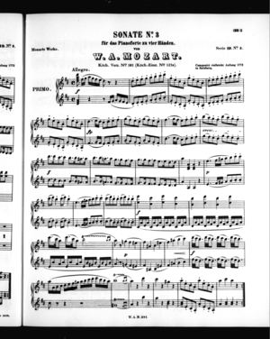 Sonate No. 3 für zwei Pianoforte zu vier Händen, Primo Part, K. 381, D Major Sonate No. 3 für zwei Pianoforte zu vier Händen, Primo Part, K. 381, D Major