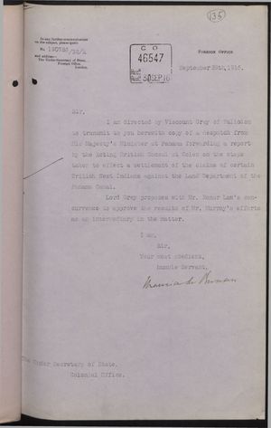 Correspondence re: Claims by British West Indians Against Land Department of Panama Canal, 1916 Correspondence re: Claims by British West Indians Against Land Department of Panama Canal, 1916