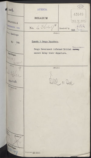 Congo Government Informed British Commission Cannot Delay Their Departure, December 1906 Congo Government Informed British Commission Cannot Delay Their Departure, December 1906