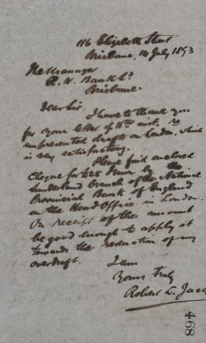 Letter from Robert Logan Jack to Queensland National Bank Manager, July 14, 1893 Letter from Robert Logan Jack to Queensland National Bank Manager, July 14, 1893