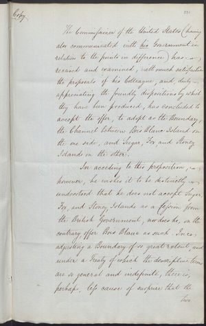 Acceptance of the Offer to Adopt as the Boundary, the Channel between Bois Blanc Island on the One Side, and Sugar, Fox, and Stoney Islands on the Other Acceptance of the Offer to Adopt as the Boundary, the Channel between Bois Blanc Island on the One Side, and Sugar, Fox, and Stoney Islands on the Other