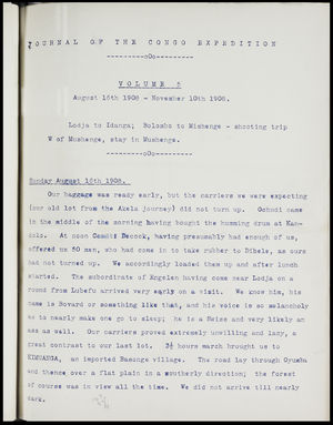 Journal of the Congo expedition, 1908, Volume 5: 6 Aug. 1908-10 Nov. 1908: Lodja to Idanga Journal of the Congo expedition, 1908, Volume 5: 6 Aug. 1908-10 Nov. 1908: Lodja to Idanga