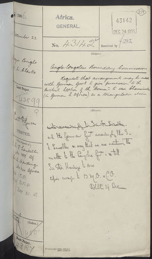 Anglo-Congolese Boundary Commission: Requested Arrangement with German Government, 1906 Anglo-Congolese Boundary Commission: Requested Arrangement with German Government, 1906