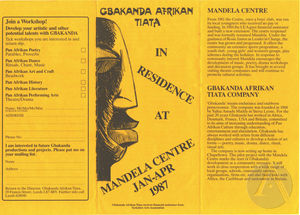 Flyer for the Gbakanda Afrikan Tiata Company, Leeds, England, 1987 Flyer for the Gbakanda Afrikan Tiata Company, Leeds, England, 1987