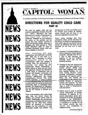 Capitol: Woman, vol. 1 no. 7, November 1973 Capitol: Woman, vol. 1 no. 7, November 1973