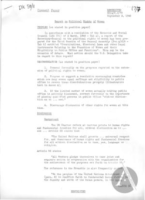 Comment Paper: US Report on Political Rights of Women: SD/A/C.3/79 Comment Paper: US Report on Political Rights of Women: SD/A/C.3/79