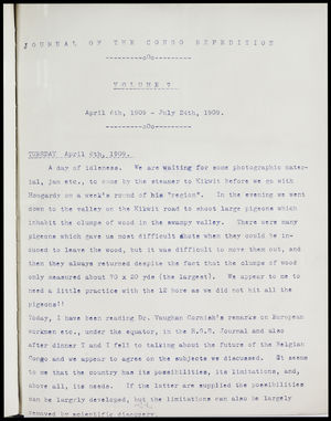 Journal of the Congo expedition, 1909, Volume 7: 6 Apr. 1909-24 July 1909 Journal of the Congo expedition, 1909, Volume 7: 6 Apr. 1909-24 July 1909