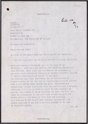 Confidential Cypher from Chalmers to Immediate FCO, September 11, 1978 Confidential Cypher from Chalmers to Immediate FCO, September 11, 1978