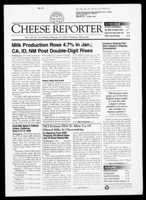 Cheese Reporter, Vol. 124, No. 32, Friday, February 18, 2000 Cheese Reporter, Vol. 124, No. 32, Friday, February 18, 2000