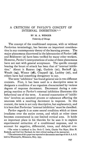 A Criticism of Pavlov's Concept of Internal Inhibition A Criticism of Pavlov's Concept of Internal Inhibition