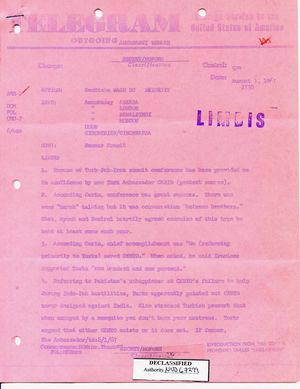 Telegram from Armin H. Meyer to Secretary of State Rusk re: Ramsar Summit, August 1, 1967 Telegram from Armin H. Meyer to Secretary of State Rusk re: Ramsar Summit, August 1, 1967