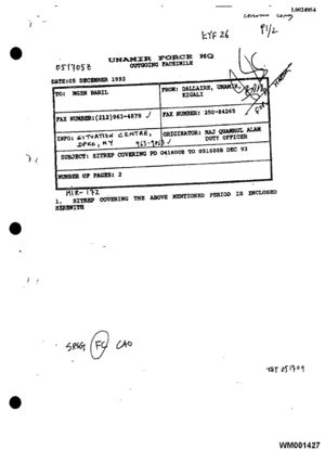 UNAMIR Daily Sitrep: December 4, 1993, 4:00 PM to December 5, 1993, 4:00 PM UNAMIR Daily Sitrep: December 4, 1993, 4:00 PM to December 5, 1993, 4:00 PM