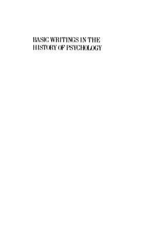 Basic Writings in the History of Psychology Basic Writings in the History of Psychology
