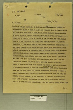Memo from Truscott to Crittenberger, May 5, 1945 Memo from Truscott to Crittenberger, May 5, 1945