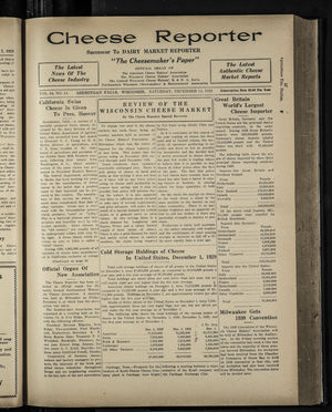 Cheese Reporter, Vol. 54, no. 14, Saturday, December 14, 1929 Cheese Reporter, Vol. 54, no. 14, Saturday, December 14, 1929