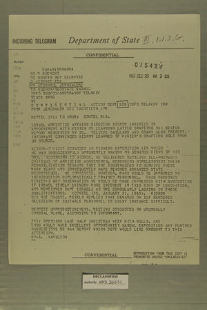 Telegram from AmConsul Jerusalem to Ruehor/SecState WashDC, December 23, 1963 Telegram from AmConsul Jerusalem to Ruehor/SecState WashDC, December 23, 1963