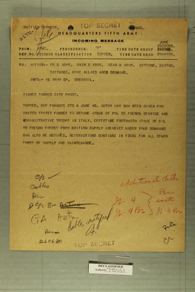 Memo From Afhq To Cg 5 Army Et Al June 25 1945 Alexander Street A Proquest Company