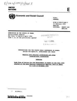 Arab Plan of Action for the Advancement of Women to the Year 2000, Adopted by the Arab Regional Preparatory Meeting, Held at Amman on 9 and 10 November 1994 Arab Plan of Action for the Advancement of Women to the Year 2000, Adopted by the Arab Regional Preparatory Meeting, Held at Amman on 9 and 10 November 1994