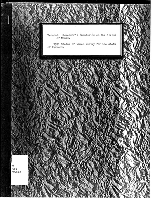 1971 Status of Women Survey for the State of Vermont 1971 Status of Women Survey for the State of Vermont