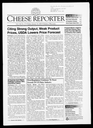 Cheese Reporter, Vol. 124, No. 27, January 14, 2000 Cheese Reporter, Vol. 124, No. 27, January 14, 2000
