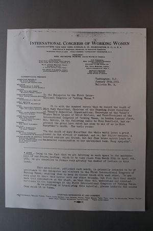 Bulletin No. 8, To the Delgates to the First International Congress of Working Women, 25 January 1921 Bulletin No. 8, To the Delgates to the First International Congress of Working Women, 25 January 1921