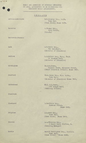Names and Addresses of Officers Appointed by Local Authorities to be Responsible for Emergency Meals Arrangements, Undated Names and Addresses of Officers Appointed by Local Authorities to be Responsible for Emergency Meals Arrangements, Undated
