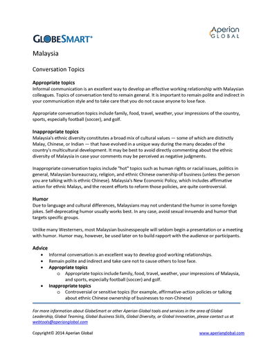 Malaysia Conversation Topics Alexander Street A Proquest Company