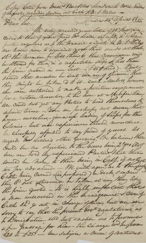 Copy of Letter from Buckles, Bagster & Buchanan to Alex Forbes, April 24, 1840 Copy of Letter from Buckles, Bagster & Buchanan to Alex Forbes, April 24, 1840